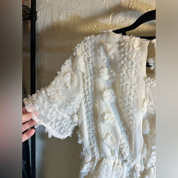 Dress by Vernacular, mini to knee, ivory cream with gorgeous floral poofs Medium - Picture 11 of 16